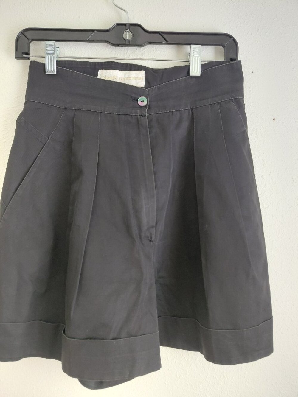 Vintage Claude Montana Black High Waisted Cotton Shorts Broken Zipper